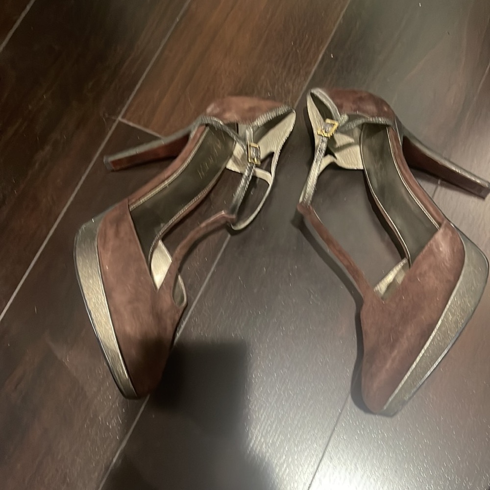 Gently Loved Ralph Lauren Chocolate Brown Suede  T Strap Heels